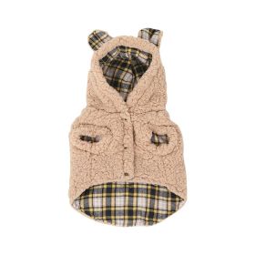 Winter Fleece-lined Pet Clothes (Option: Brown Yellow Grid-S)