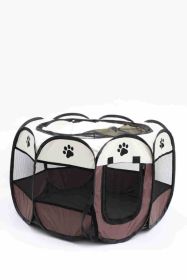 Octagonal Cage Fence Pet Cloth Tent Easy Storage Cat Nest (Option: Brown-M Code)