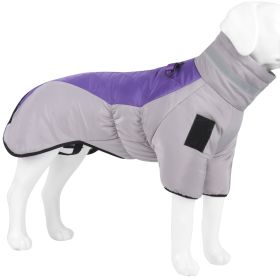 Warm Dog Jacket Winter Coat Reflective Waterproof Windproof Dog Snow Jacket Clothes with Zipper (Color: Purple-Gray)