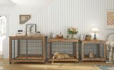 Furniture Style Dog Crate Side Table on Wheels with Double Doors and Lift Top